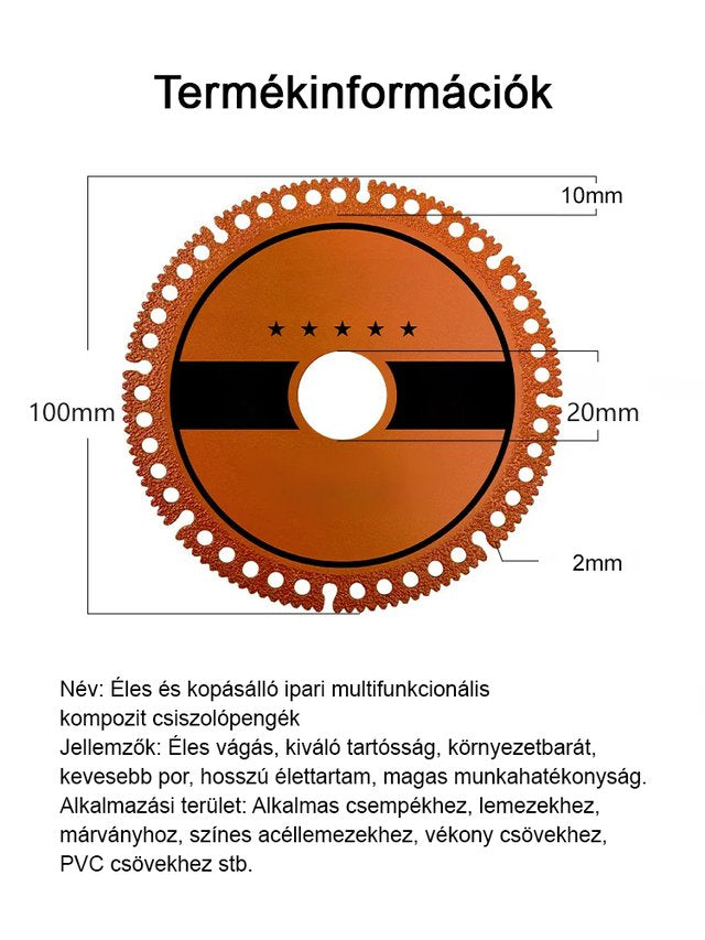 Éles, kopásálló ipari kompozit multifunkcionális vágókorong