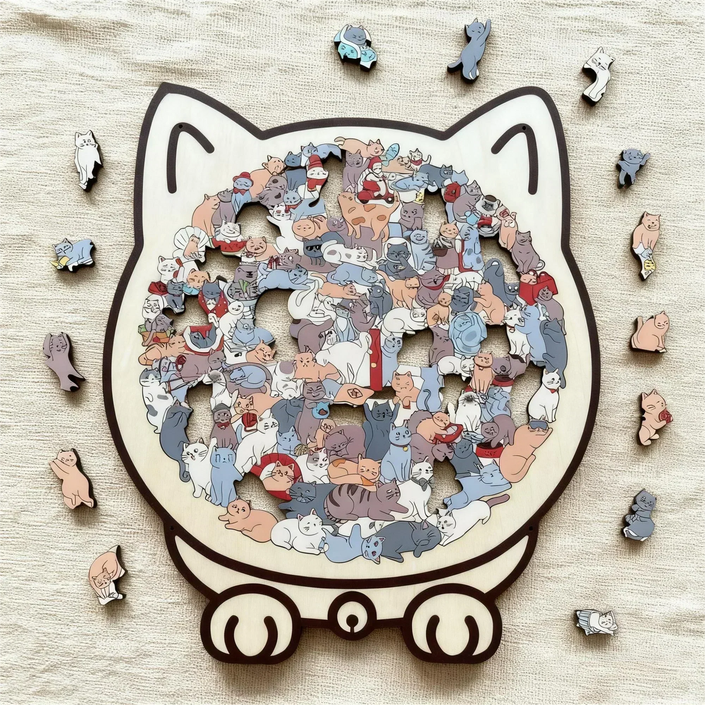 🎅🎄Fából készült macska alakú kirakó, 135 darabos, Morandi színekben🐱🎁