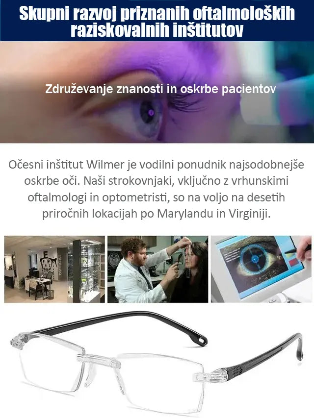 Očala, ki spreminjajo barvo, s filtriranjem modre svetlobe za preprečevanje prezbiopije