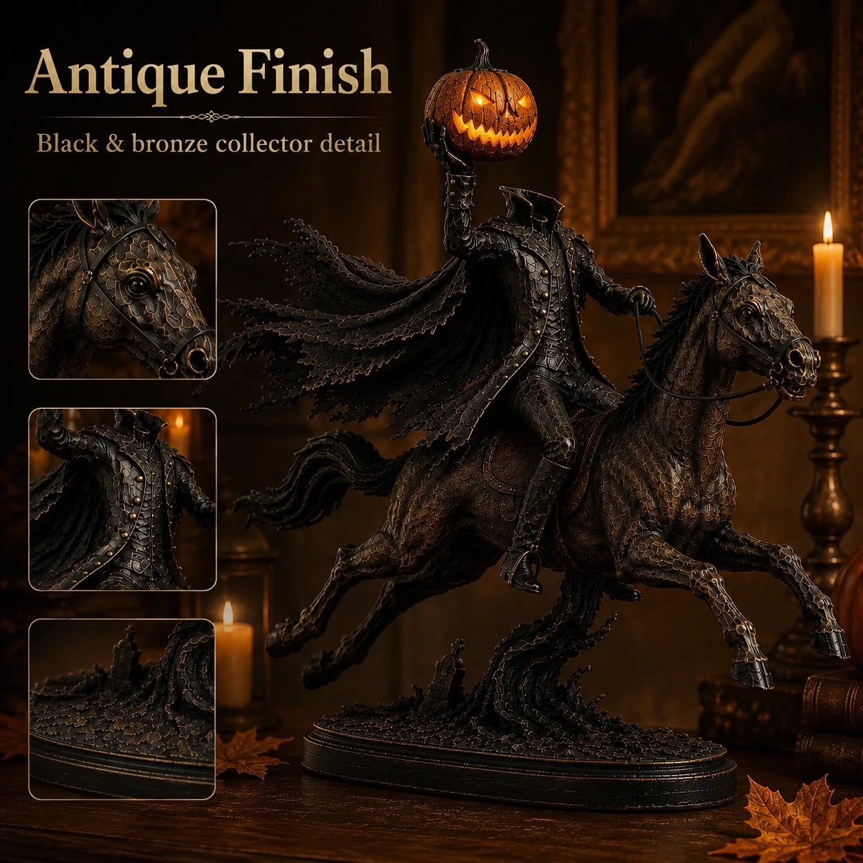 Éjféli Üldözés Fej Nélküli Lovas LED Figura – Halloween Dekoráció