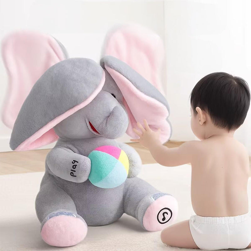 🎁🐘 Egy aranyos plüss elefánt játék bújócska játékhoz