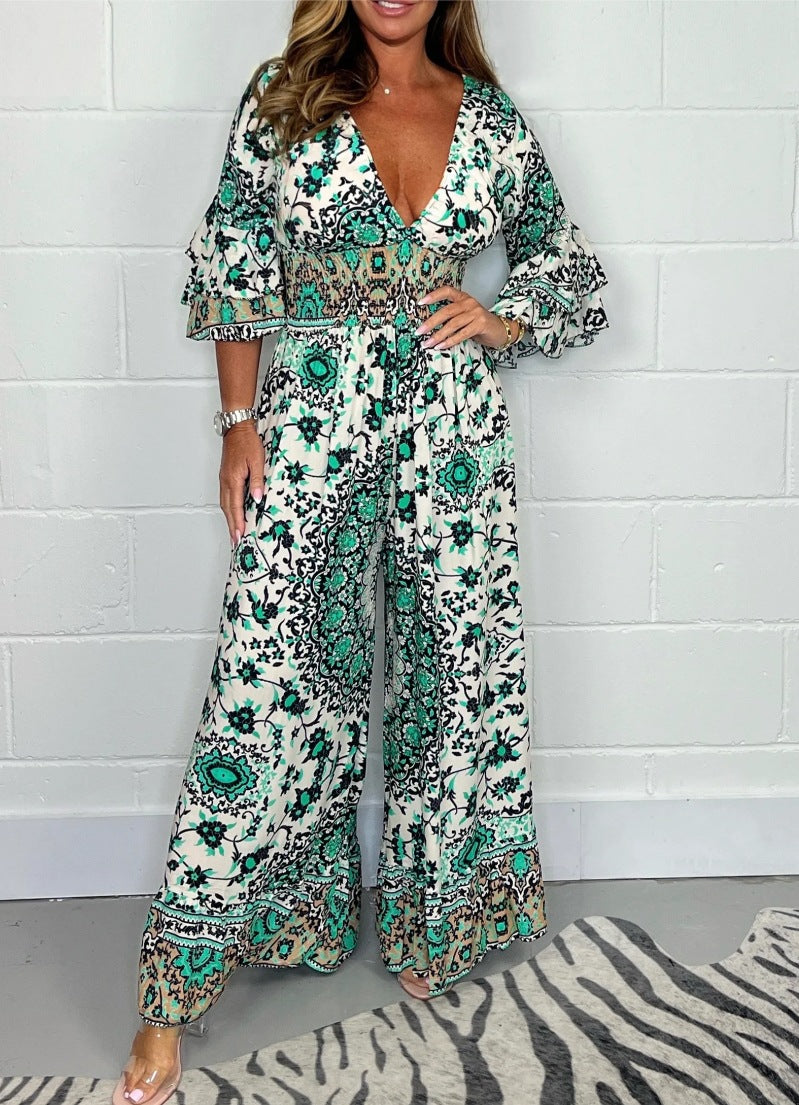 💗 Női nyári divat mély V-nyakú Jumpsuit