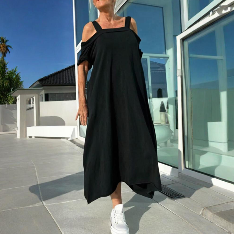 🏖️Különleges nyári ajánlatok🌴Női lezser maxi ruha hideg vállakkal