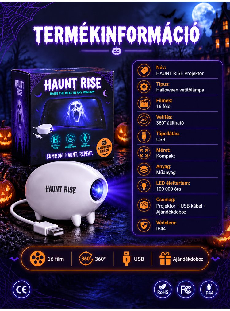 Halloween vetítő lámpa hálószobai kreatív LED-es éjszakai fény koponya lámpa