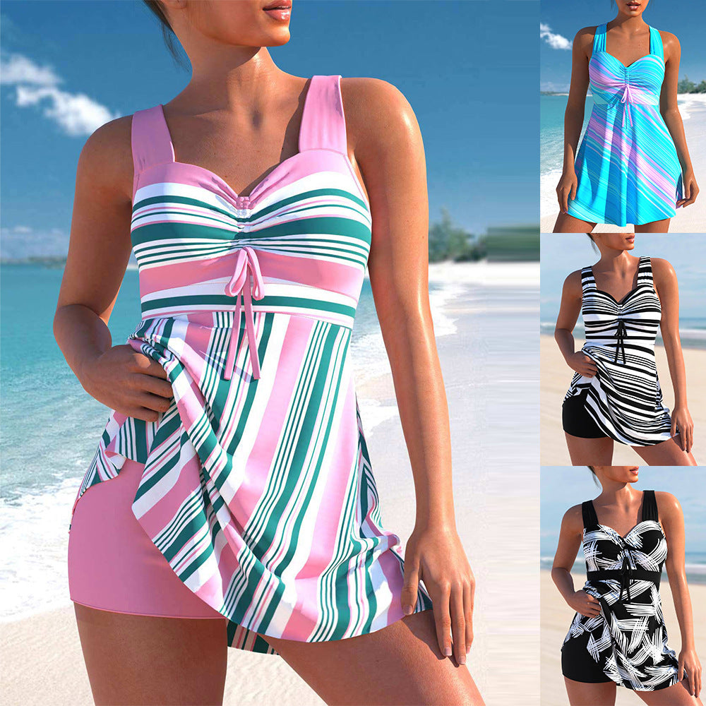 👙✨ 2026-os új modell: csíkos, derékig érő fürdőruha szett 🏖️