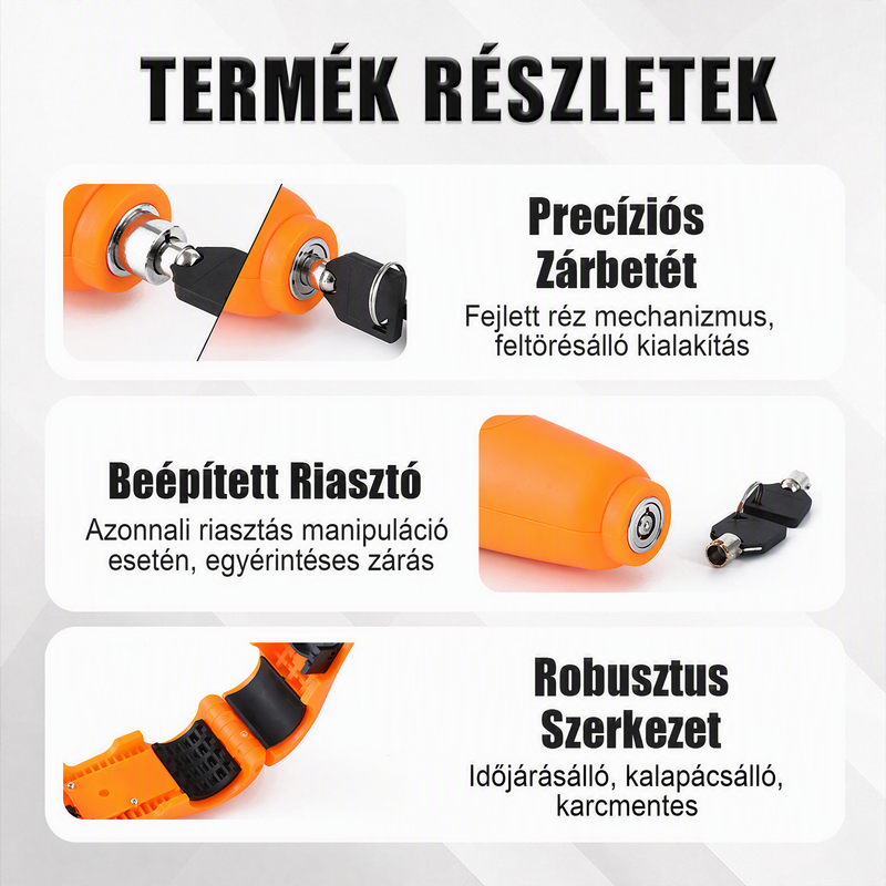 🚲 Egy zár, három zár hatása! Ötvözetből készült gázkar-zár és riasztó egyben