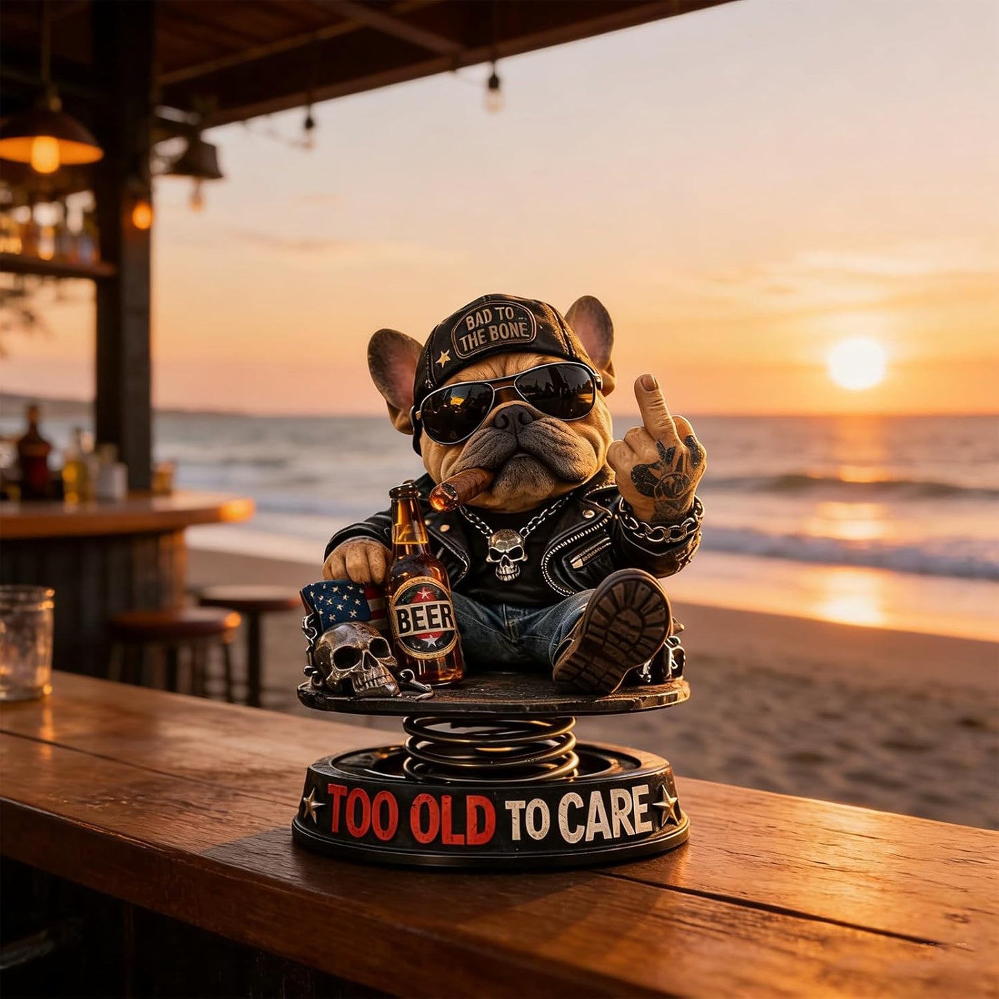 Morcos „Túl öreg ahhoz, hogy törődj vele” bobblehead – Vidám, rugós autó műszerfal dekoráció