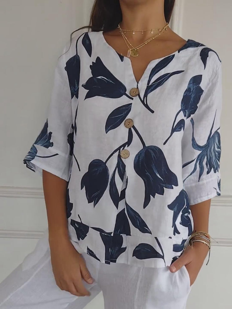 🔥[S-5XL]👕Nyomtatott V-nyakú tunika