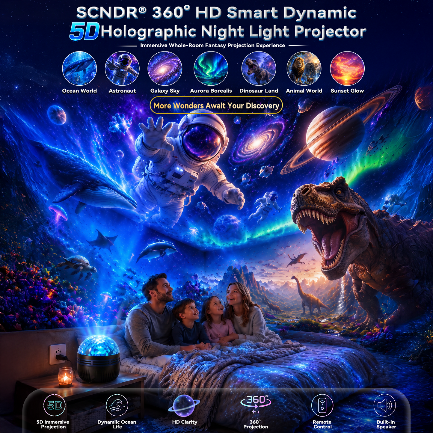 🦖🎁360°-os intelligens holografikus csillagos égbolt projektor (HD intelligens dinamikus 5D)