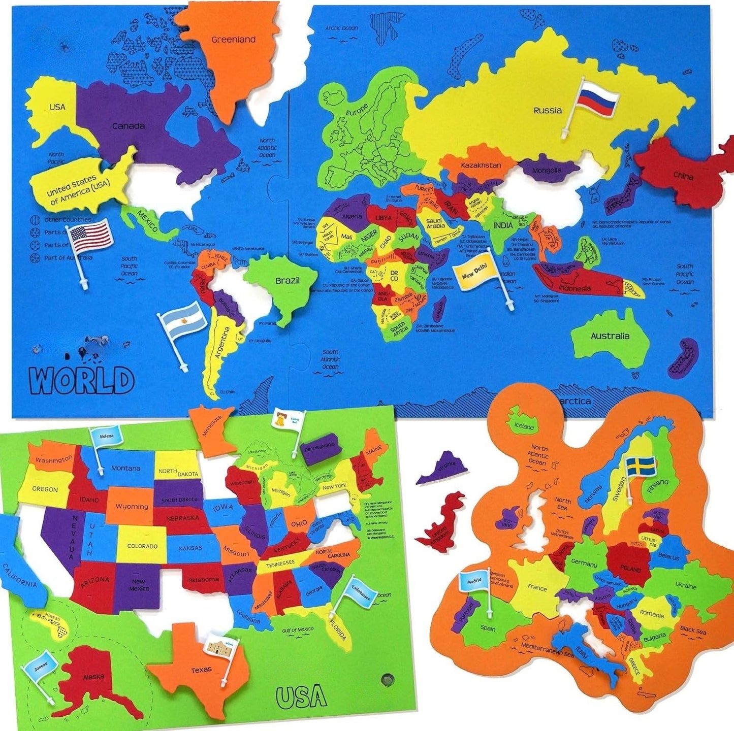 🔥🌍 Világtérkép és USA térkép kirakós készlet