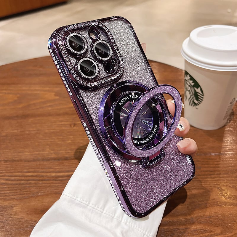 Mágneses iPhone tok csillámos strasszokkal és láthatatlan állvánnyal