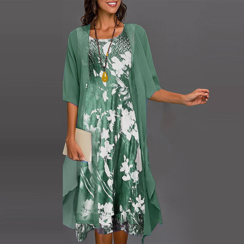 🔥👗Elegáns, kétrészes, virágmintás sifon ruhák