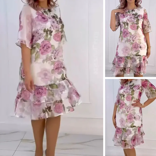 🌺Rózsaszín sifon ruha fodrokkal