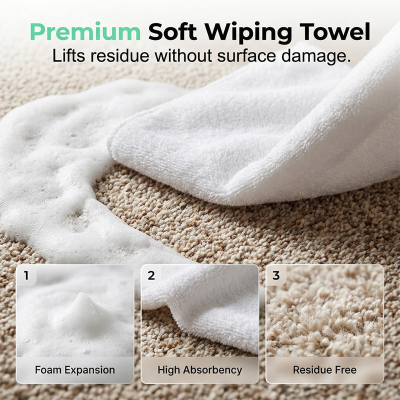 Vízmentes szőnyegfolt-eltávolító hab törlőkendővel