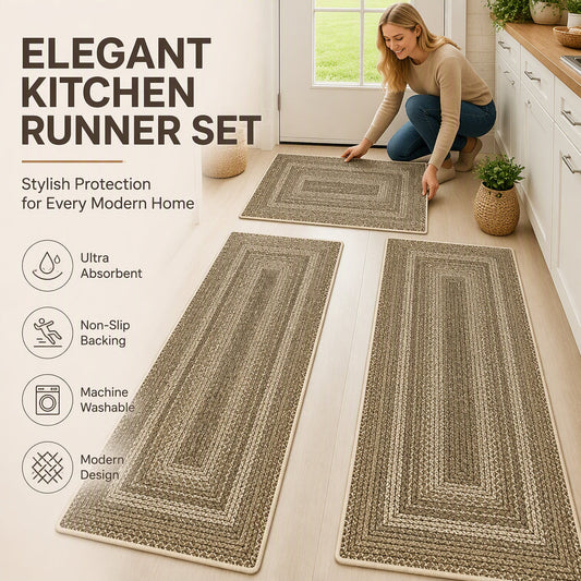 🏠 50% kedvezmény🧵Elegáns szőtt futószőnyeg – Poliészter – Csúszásmentes – Gyorsan nedvszívó 🚪