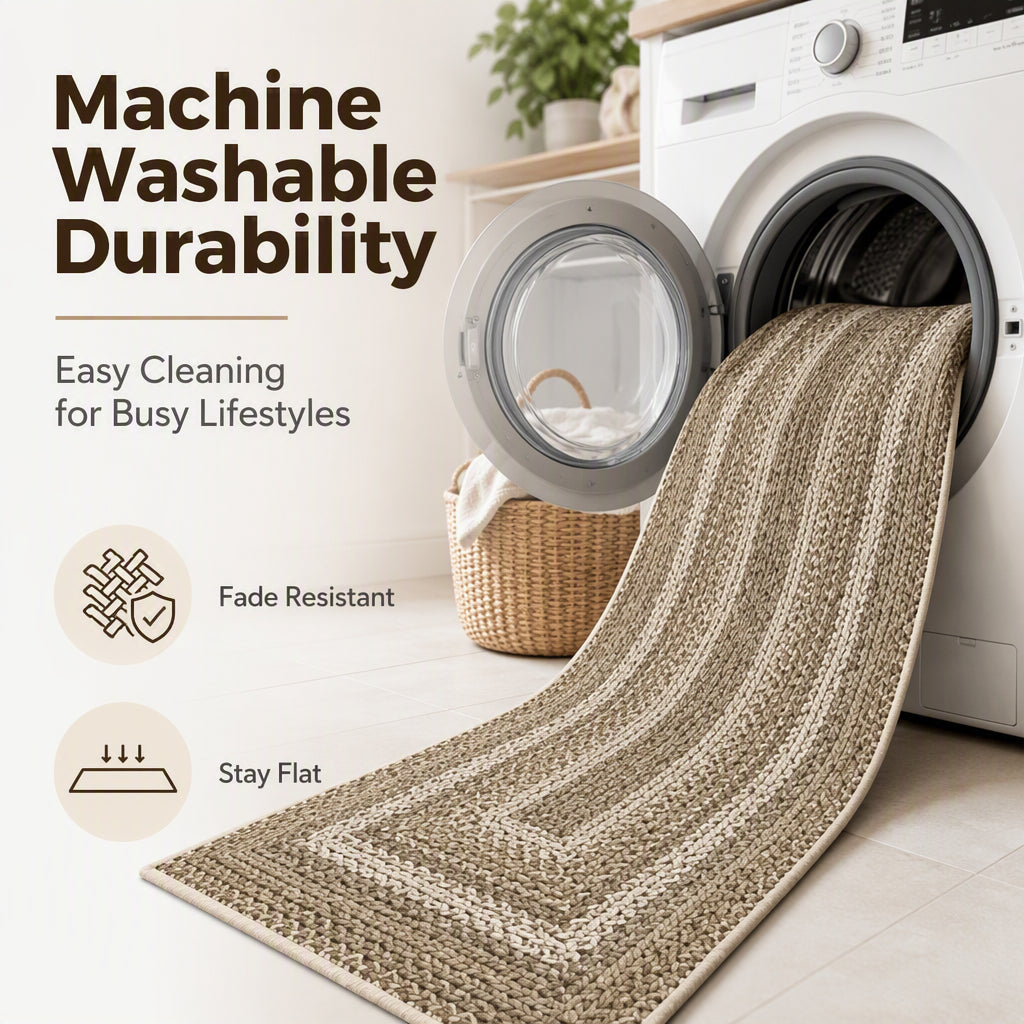 🏠 50% kedvezmény🧵Elegáns szőtt futószőnyeg – Poliészter – Csúszásmentes – Gyorsan nedvszívó 🚪
