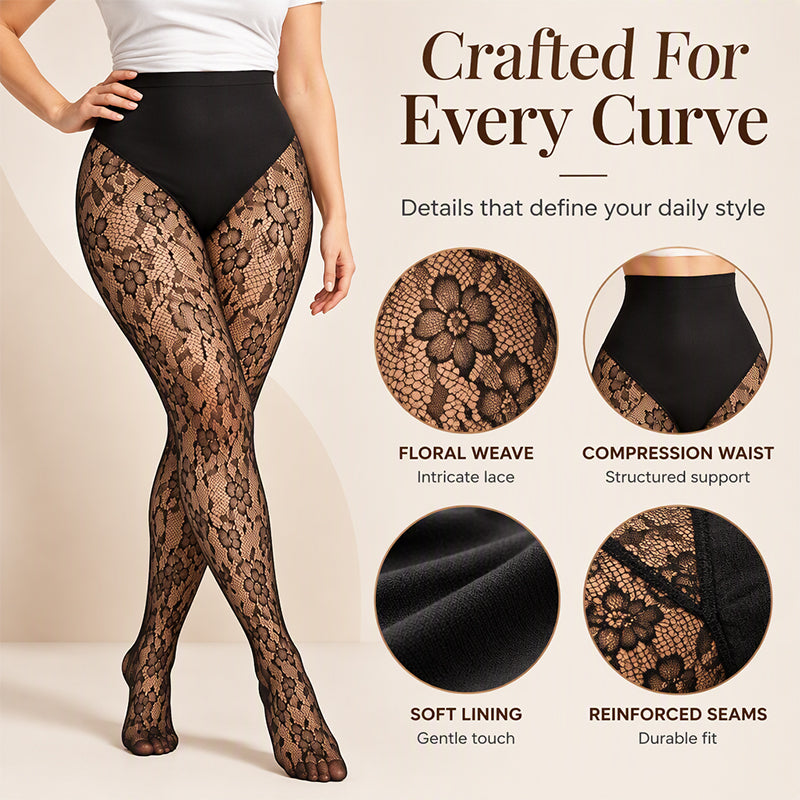 👠 Női magas derekú alakformáló csipke hálóharisnya – Elegáns, formáló, kényelmes ✨