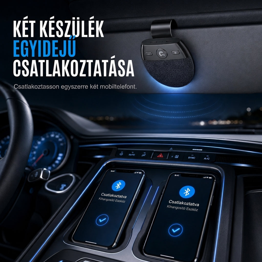 🚗 SP11 autó napellenző Bluetooth kihangosító, rezgésérzékelős automatikus bekapcsolás, A2DP támogatás és hívóazonosító hangos értesítés