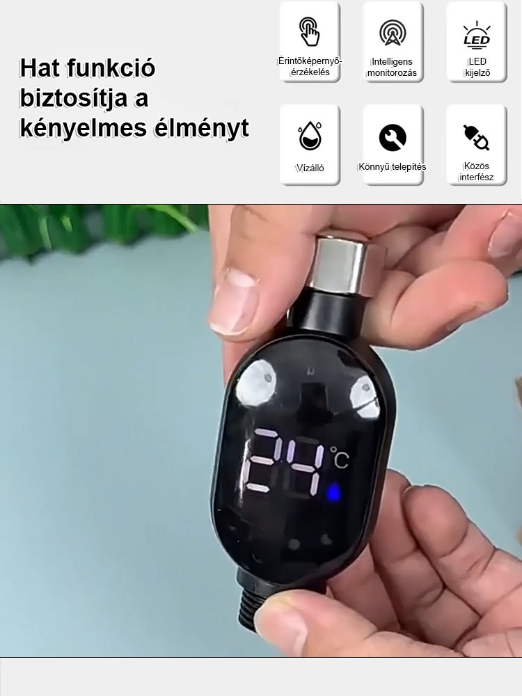 Intelligens vízálló zuhanyfej hőmérséklet-kijelzővel